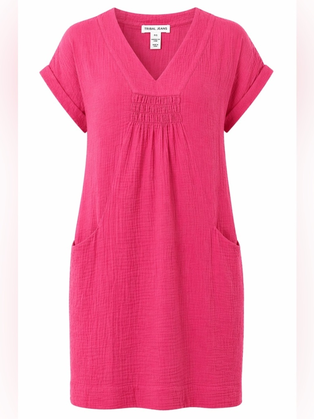 Tribal Jeans Cotton Gauze Dress Small Pink Pocket Casual Summer NWT